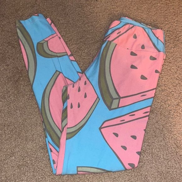 Lularoe buttery soft unicorn watermelon pink blue green leggings os one size - Picture 1 of 3